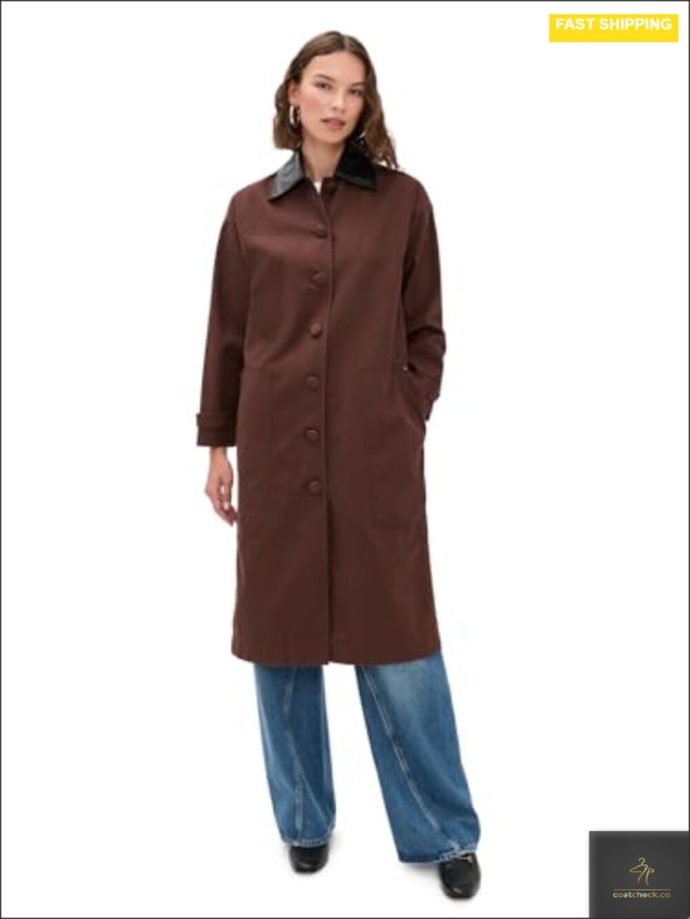 Oversized Utility Barn Jacket Faux Leather Trim Long Sleeve Cotton Canvas